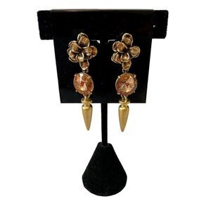Stella & Dot Antique Gold/Brass Toned Jeweled Statement Drop Earrings.
